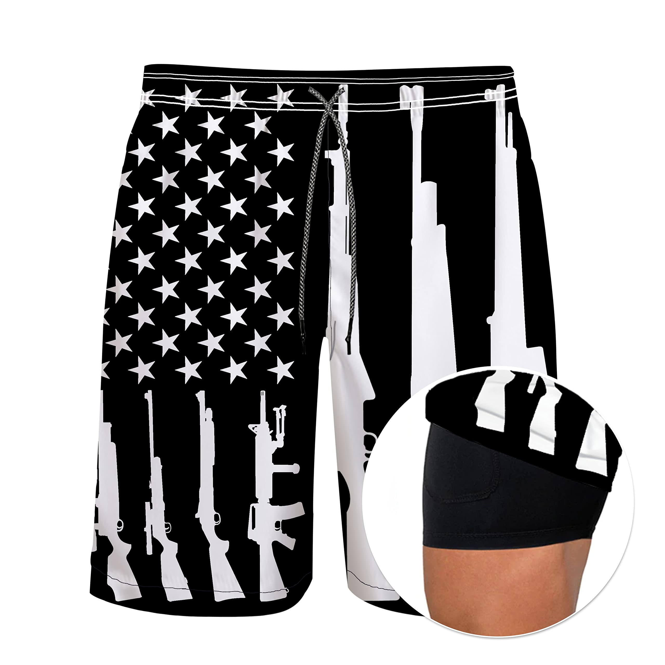 Men's 9" Inseam Swim Trunks With Compression Liner Quick Dry Swim Bathing Suit - Weapon American Flag