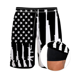 Men's 9" Inseam Swim Trunks With Compression Liner Quick Dry Swim Bathing Suit - Weapon American Flag