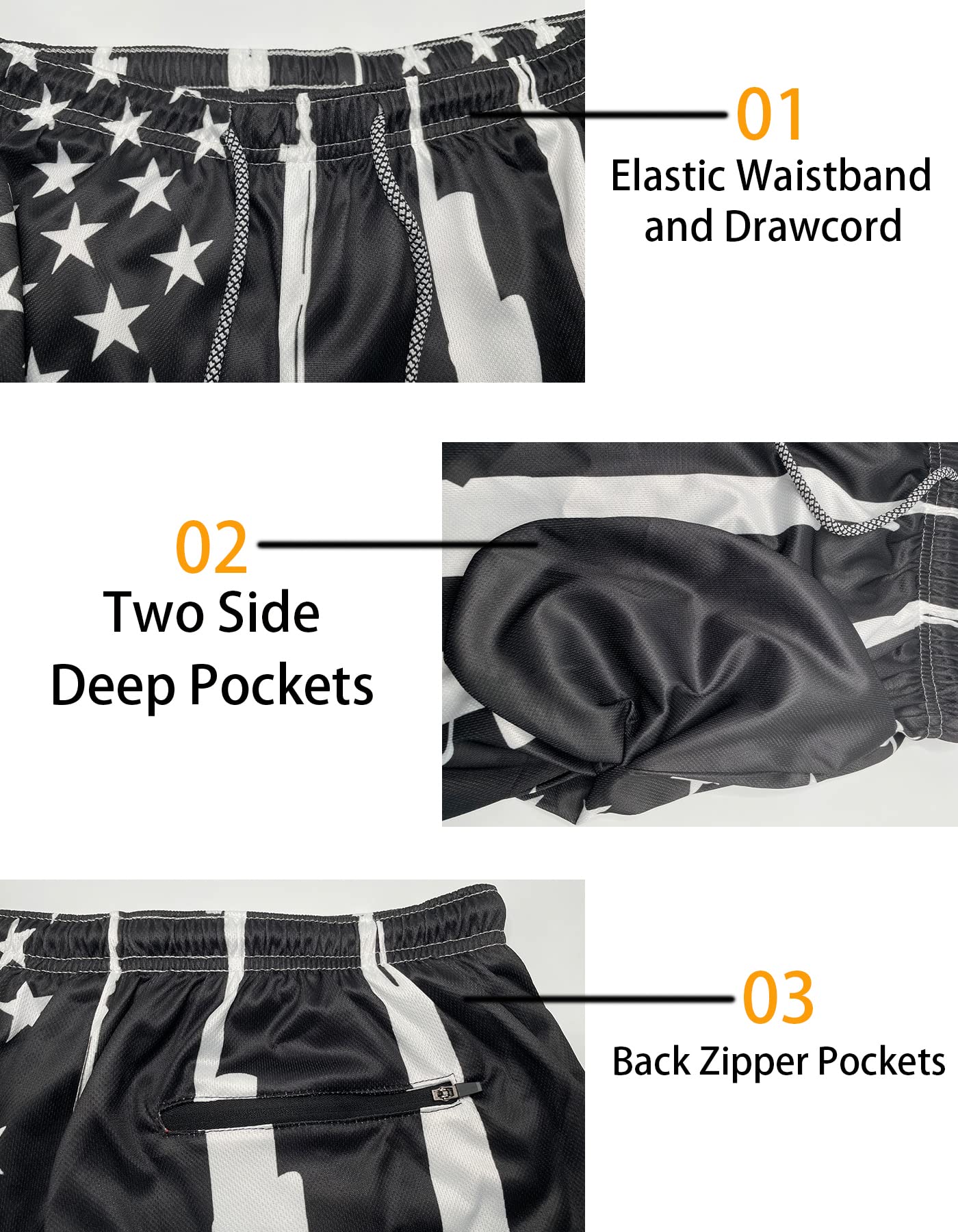 Men's 9" Inseam Swim Trunks With Compression Liner Quick Dry Swim Bathing Suit - Weapon American Flag