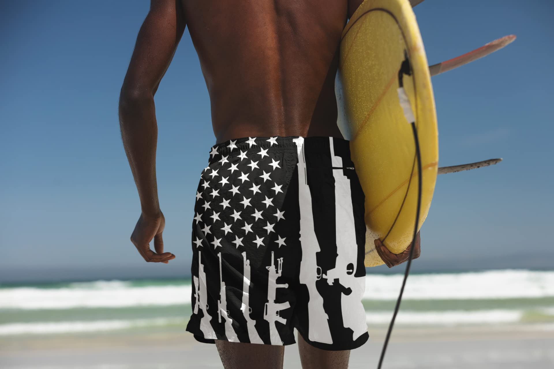 Men's 9" Inseam Swim Trunks With Compression Liner Quick Dry Swim Bathing Suit - Weapon American Flag